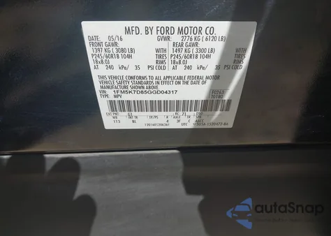 2016 Ford Explorer Xlt z USA, uszkodzony, nr VIN 1FM5K7D85GGD04317